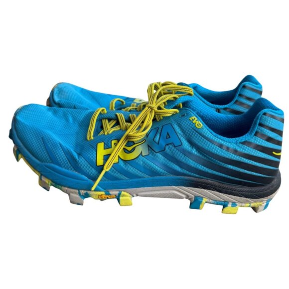 Hoka One One Evo Jawz Vibram Trail Running Shoes Size 9.5 M Blue & Yellow - Picture 4 of 14